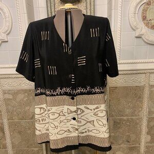 GIORGIO FIORLINI. Size 18. Fish Border Print Comfy Short Sleeve Shirt. B34